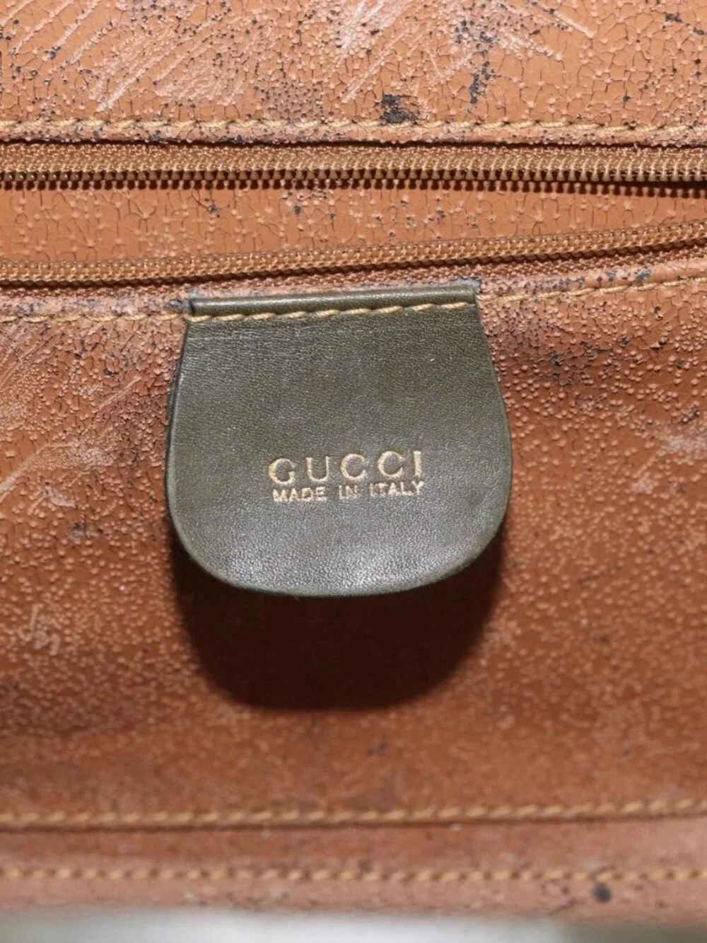 GUCCI Hand Bag Leather 2way Khaki Gold Auth